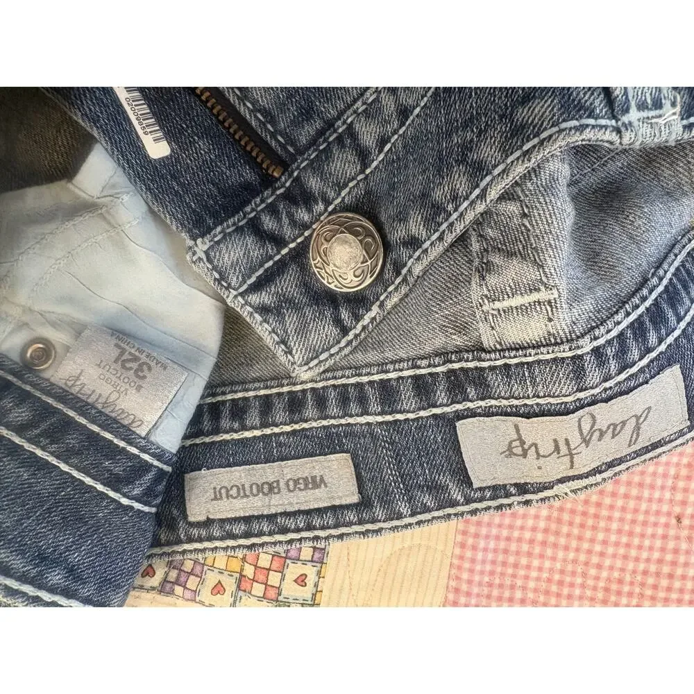 Daytrip Virgo Bootcut Jeans Sz 32 Long Denim Heavy Stitch Western Boho Y2K